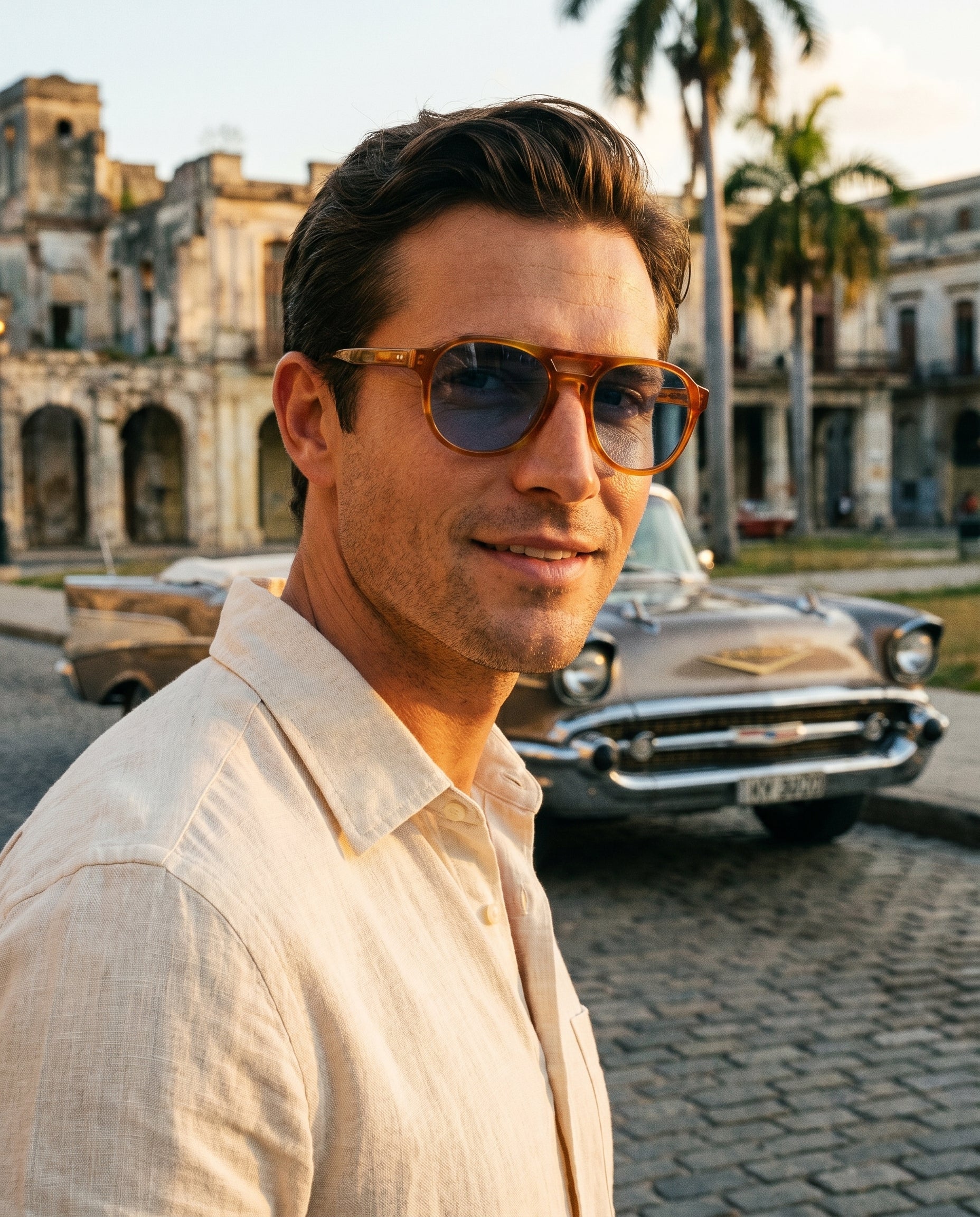 Berenford Cuba Hemingway: handmade Italian sunglasses, editorial view